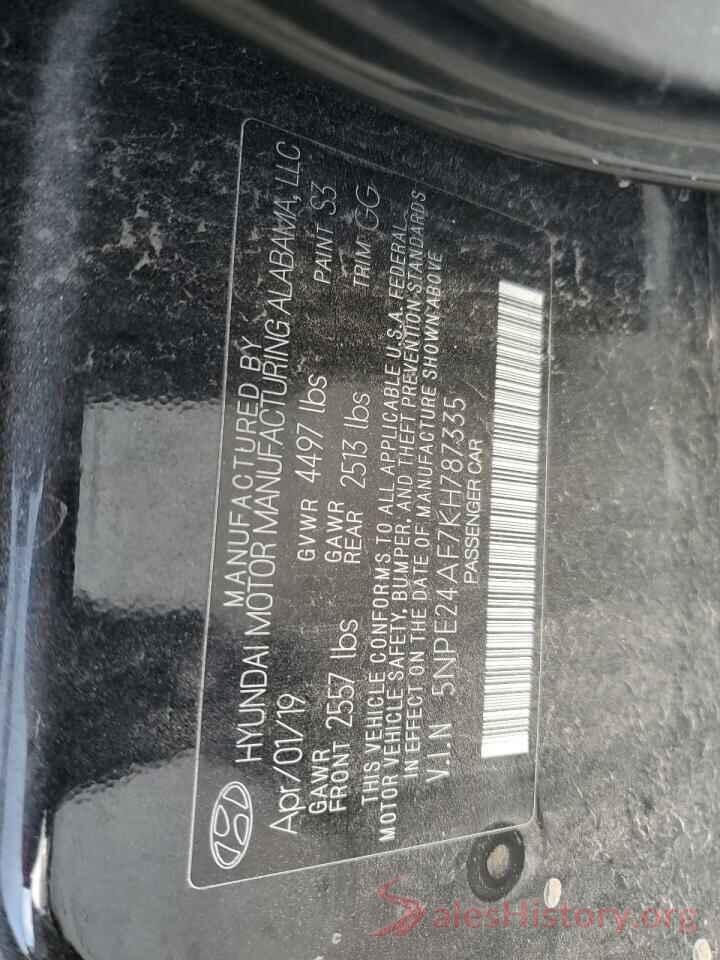 5NPE24AF7KH787335 2019 HYUNDAI SONATA