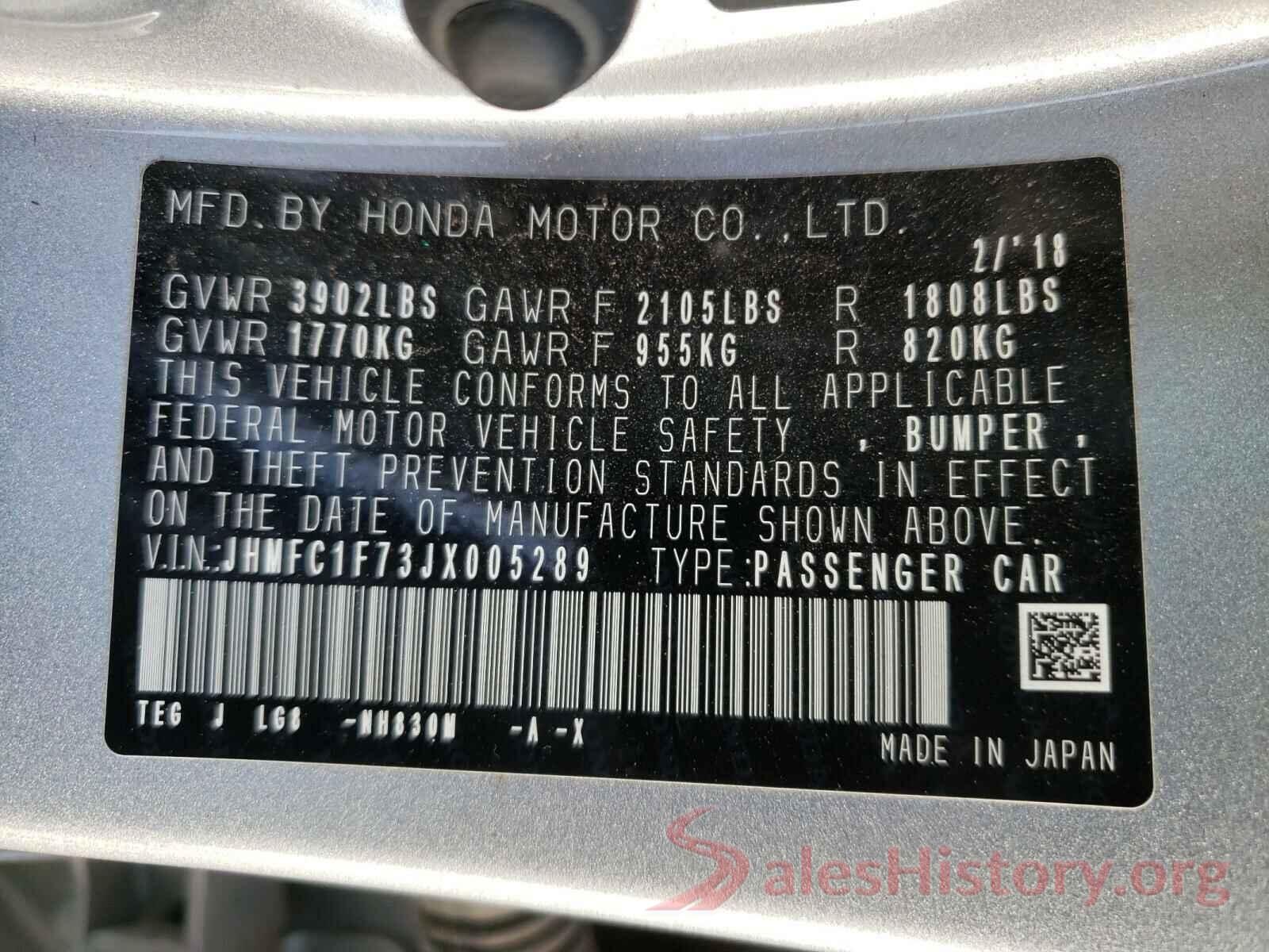 JHMFC1F73JX005289 2018 HONDA CIVIC