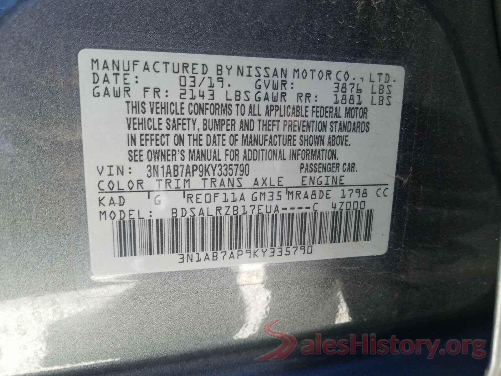 3N1AB7AP9KY335790 2019 NISSAN SENTRA