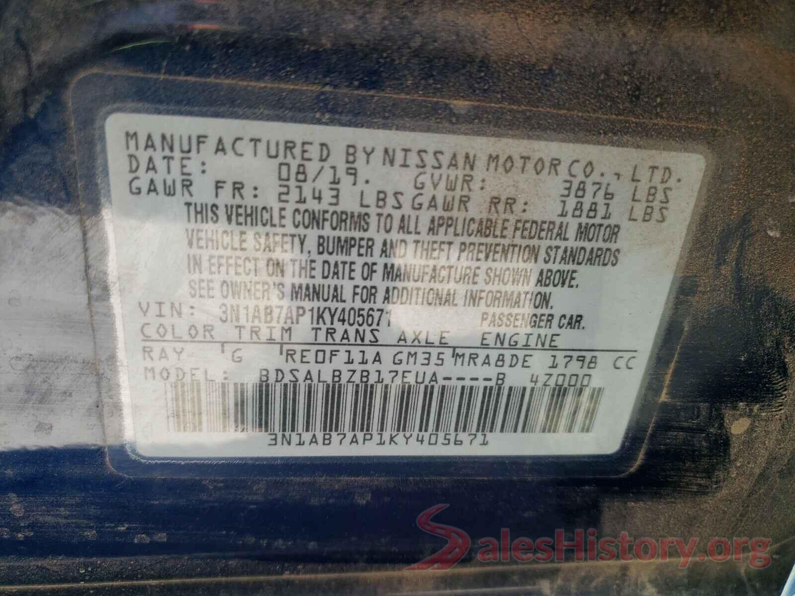 3N1AB7AP1KY405671 2019 NISSAN SENTRA