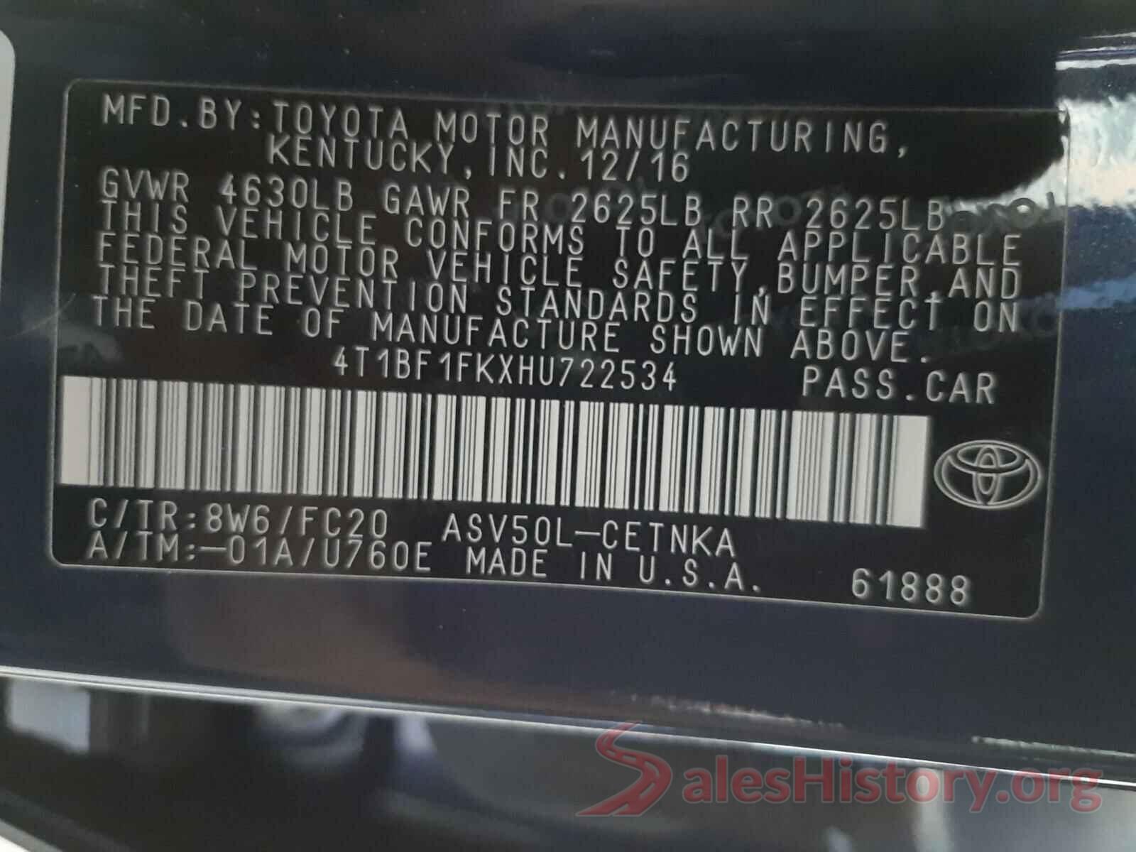 4T1BF1FKXHU722534 2017 TOYOTA CAMRY