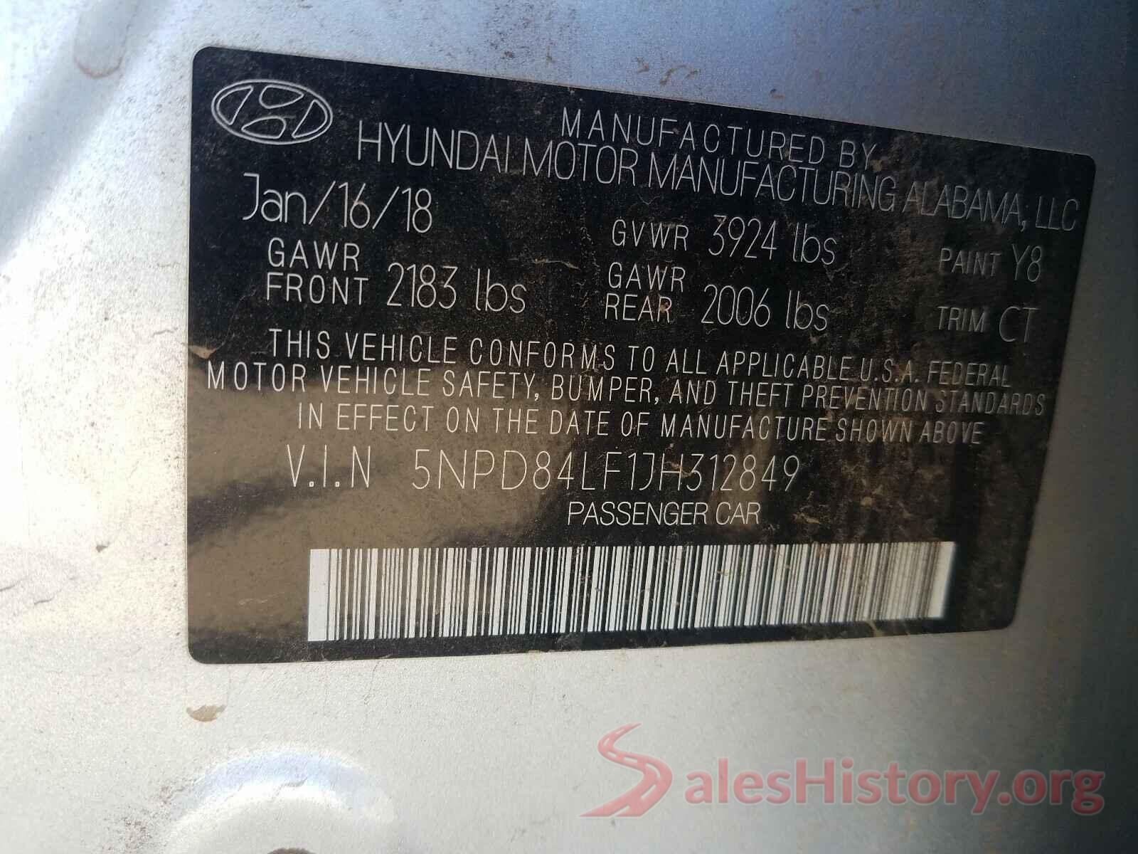 5NPD84LF1JH312849 2018 HYUNDAI ELANTRA