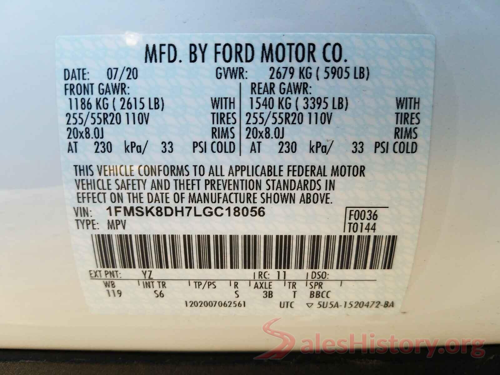 1FMSK8DH7LGC18056 2020 FORD EXPLORER