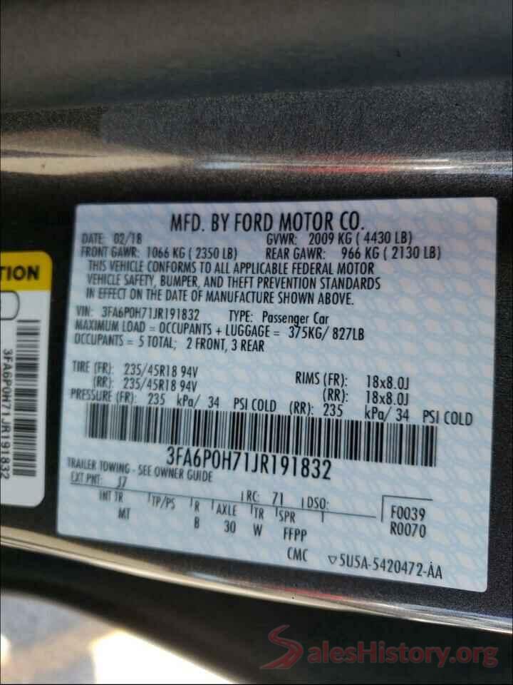 3FA6P0H71JR191832 2018 FORD FUSION