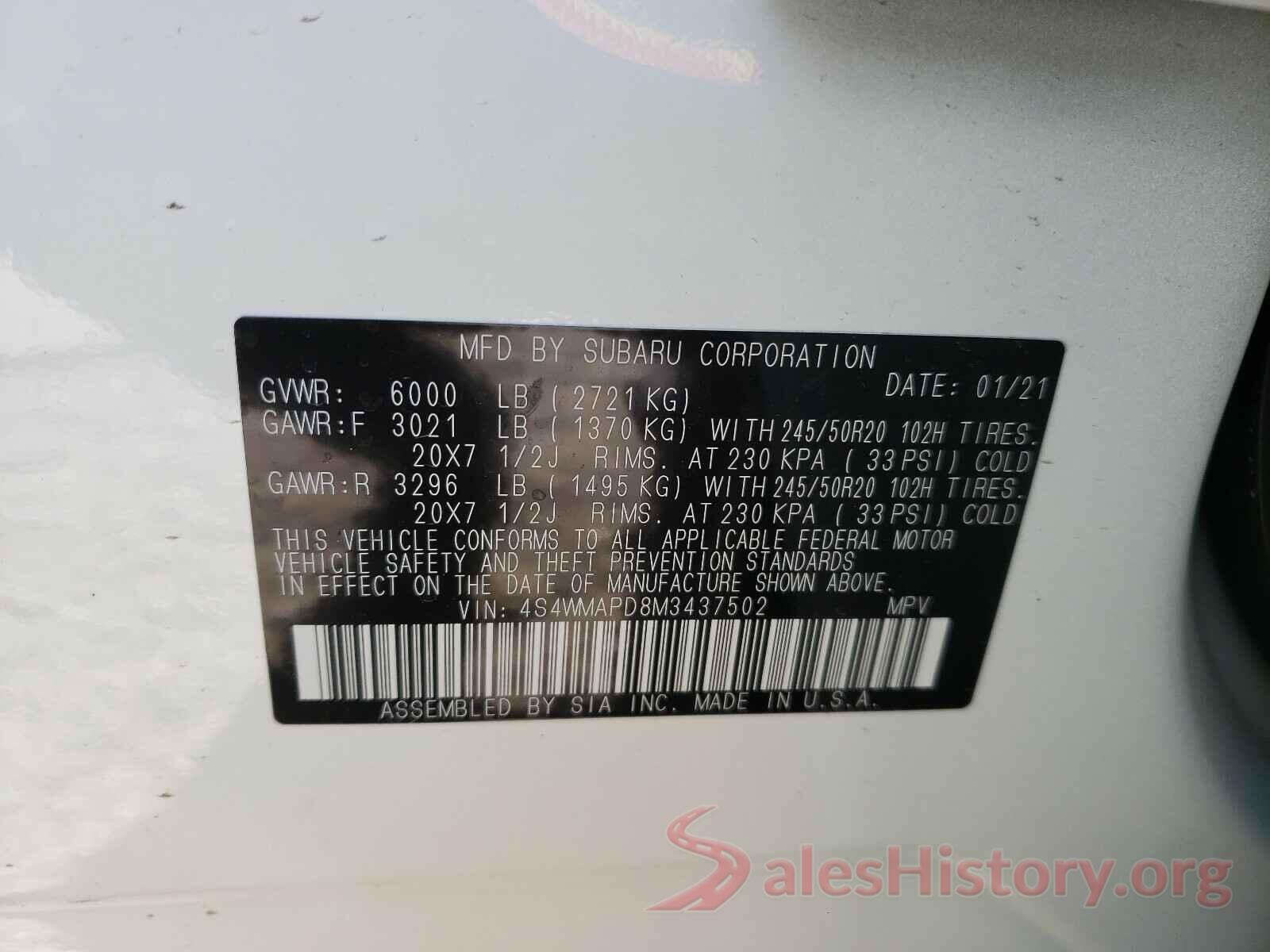 4S4WMAPD8M3437502 2021 SUBARU ASCENT