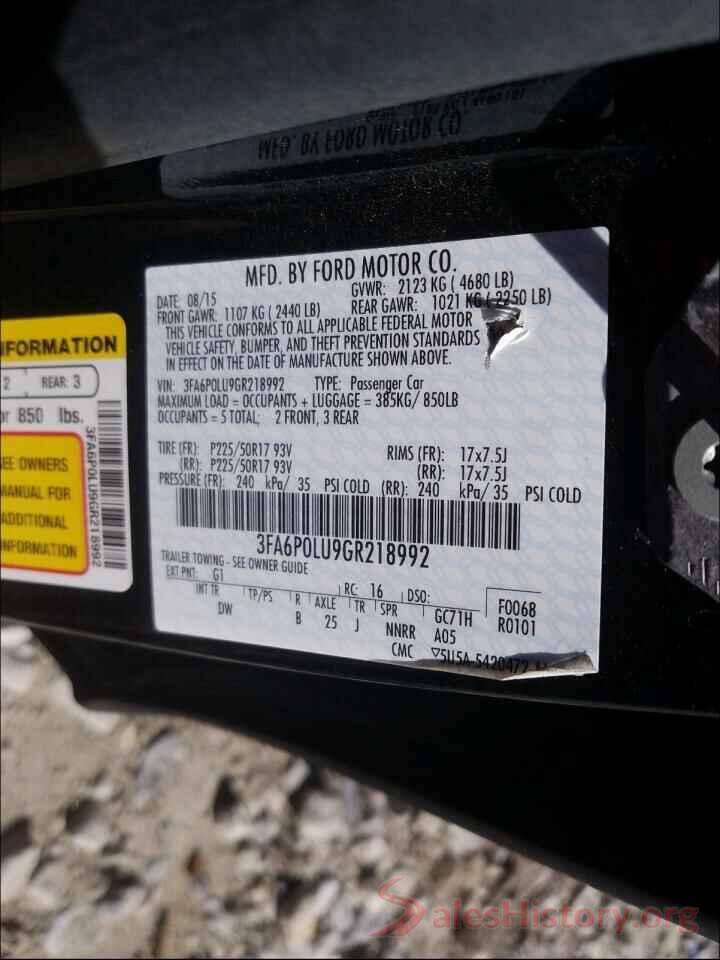 3FA6P0LU9GR218992 2016 FORD FUSION