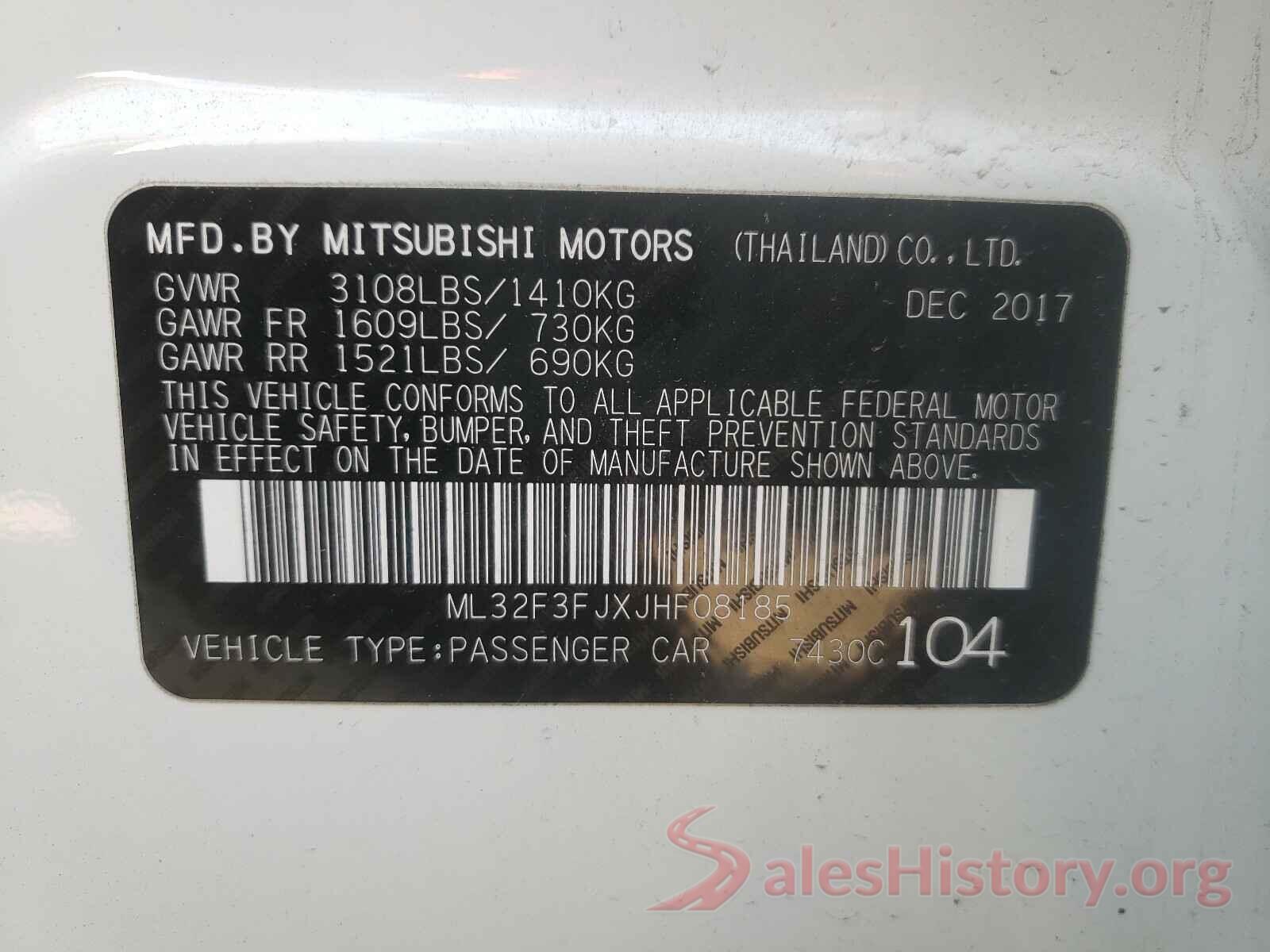 ML32F3FJXJHF08185 2018 MITSUBISHI MIRAGE