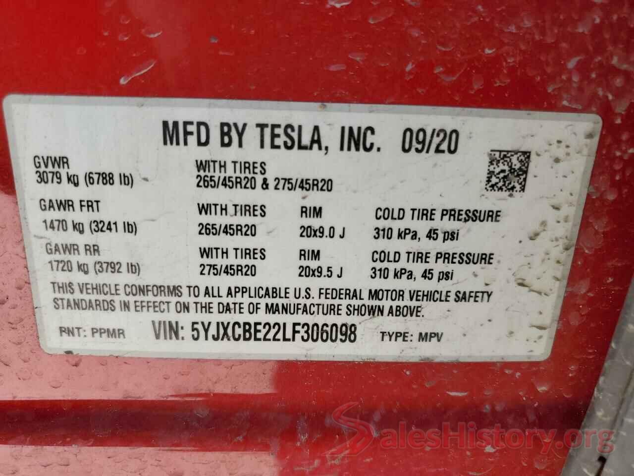 5YJXCBE22LF306098 2020 TESLA MODEL X