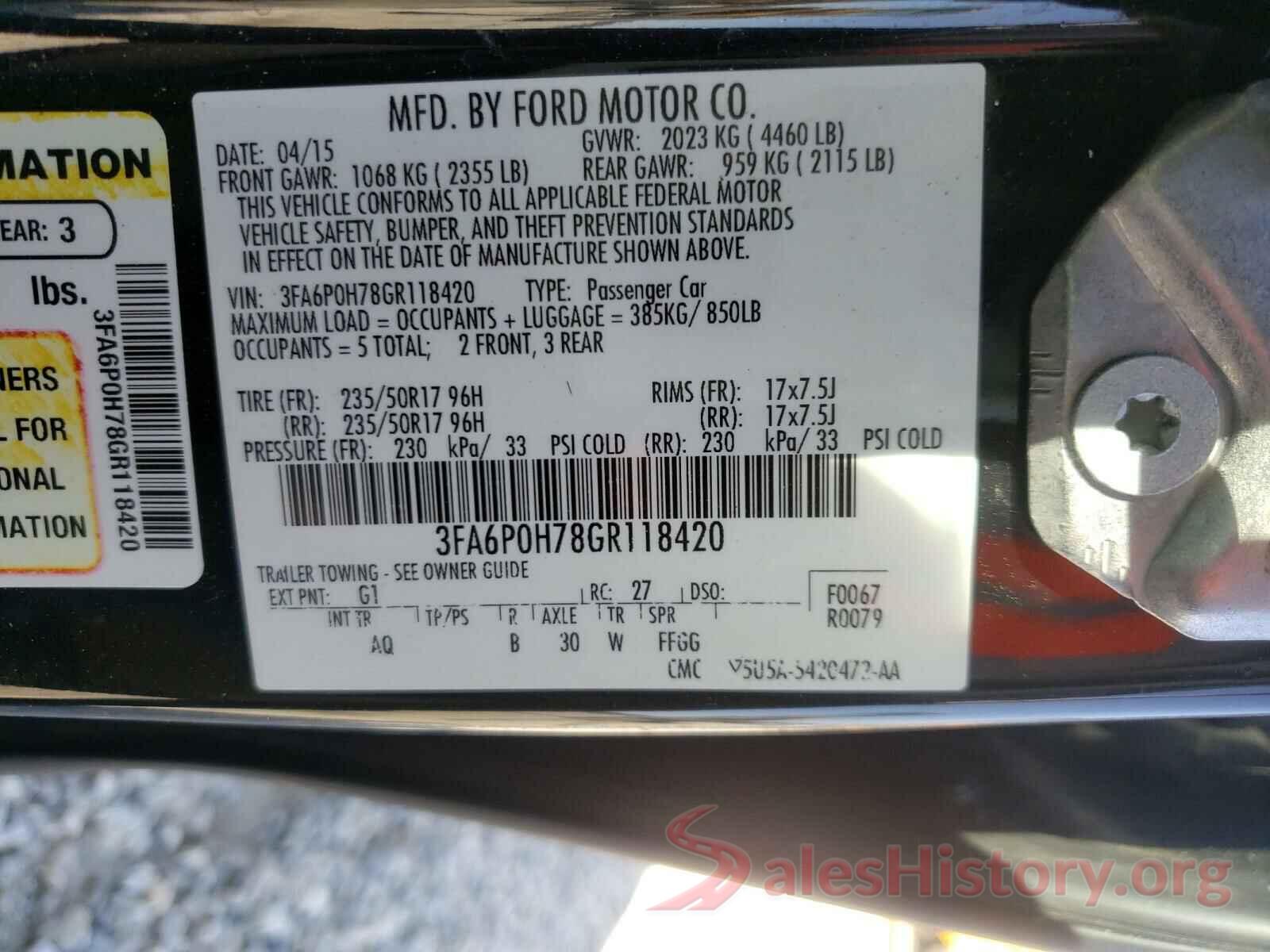 3FA6P0H78GR118420 2016 FORD FUSION