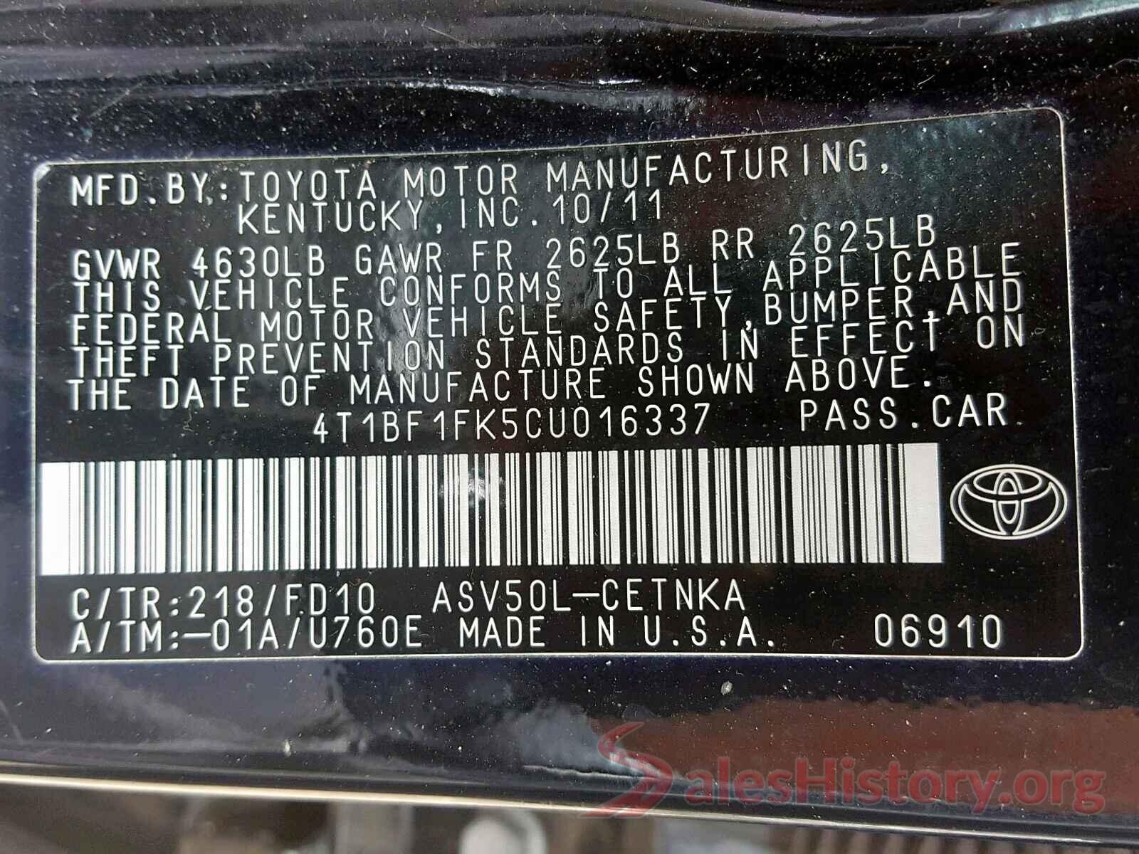 4T1BF1FK5CU016337 2012 TOYOTA CAMRY BASE