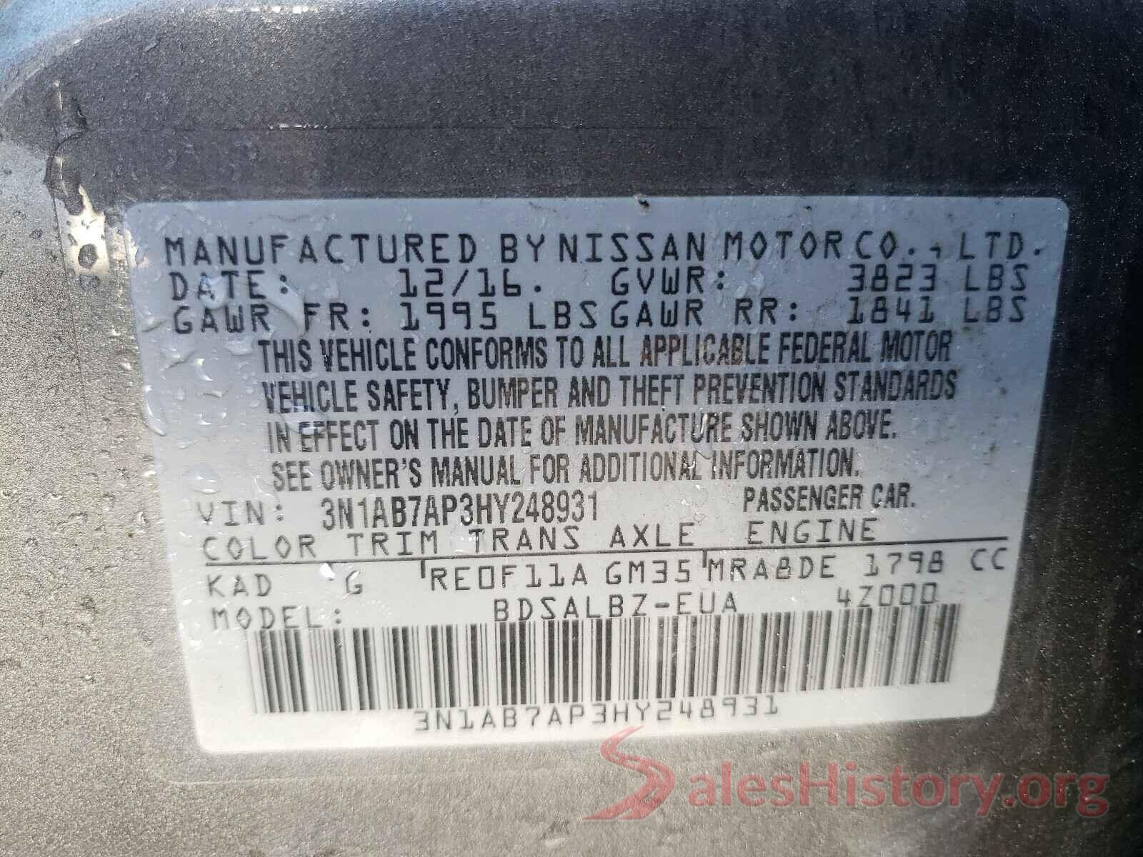 3N1AB7AP3HY248931 2017 NISSAN SENTRA