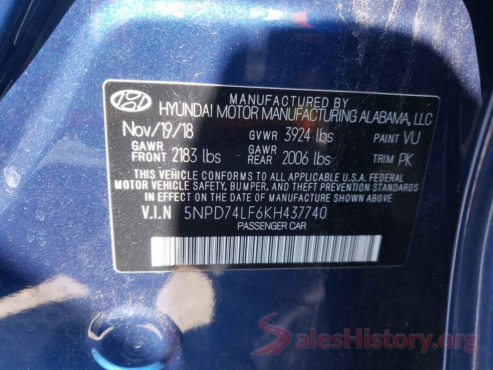 5NPD74LF6KH437740 2019 HYUNDAI ELANTRA