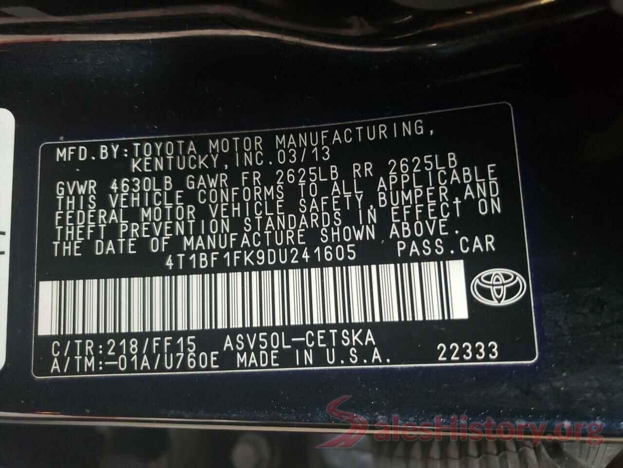 4T1BF1FK9DU241605 2013 TOYOTA CAMRY