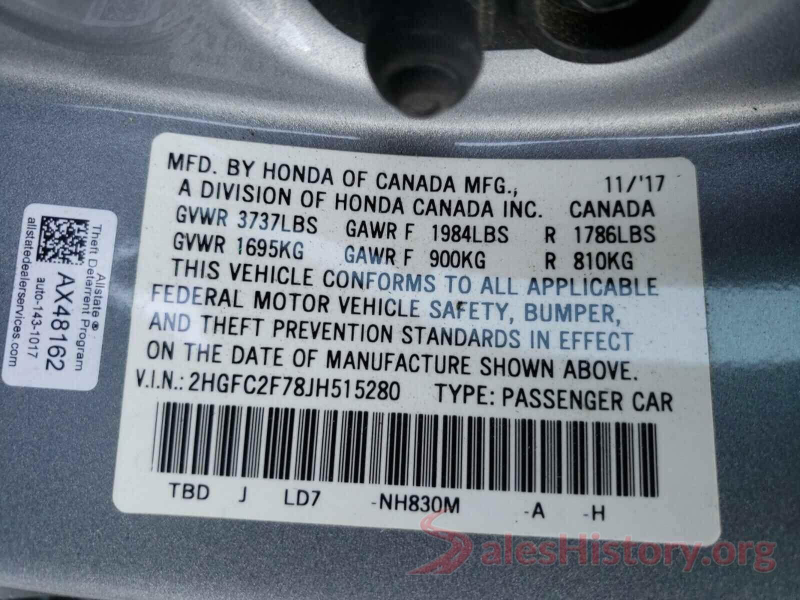 2HGFC2F78JH515280 2018 HONDA CIVIC