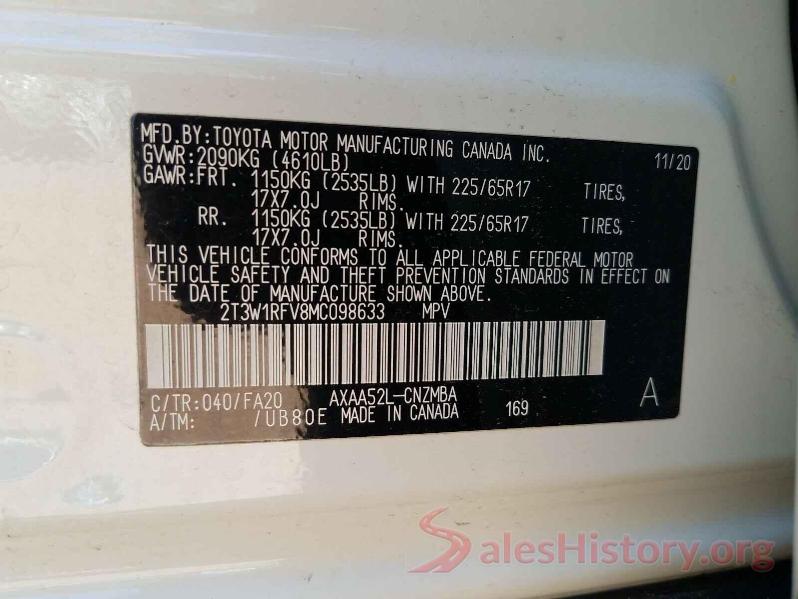 2T3W1RFV8MC098633 2021 TOYOTA RAV4