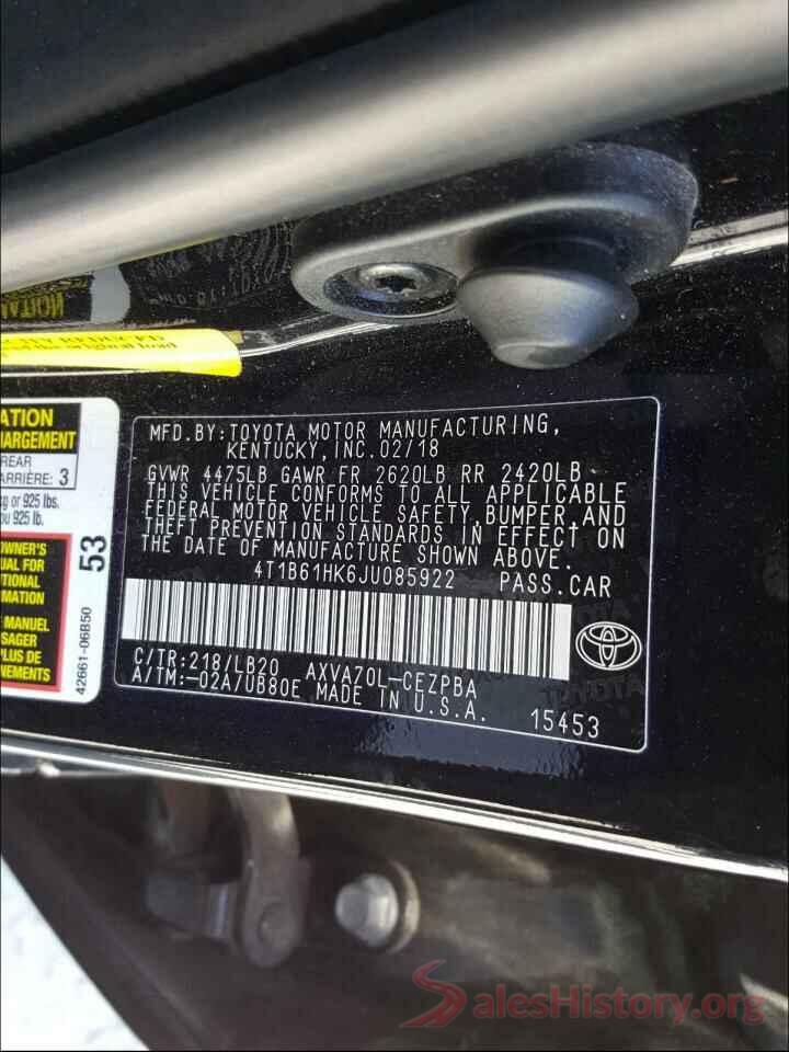 4T1B61HK6JU085922 2018 TOYOTA CAMRY