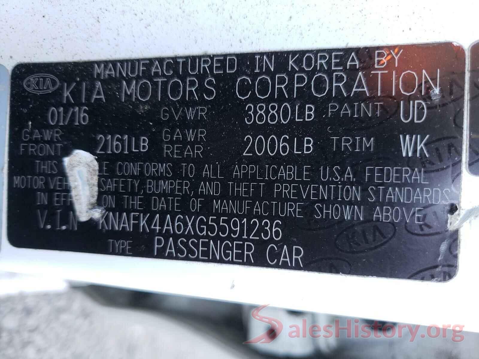 KNAFK4A6XG5591236 2016 KIA FORTE