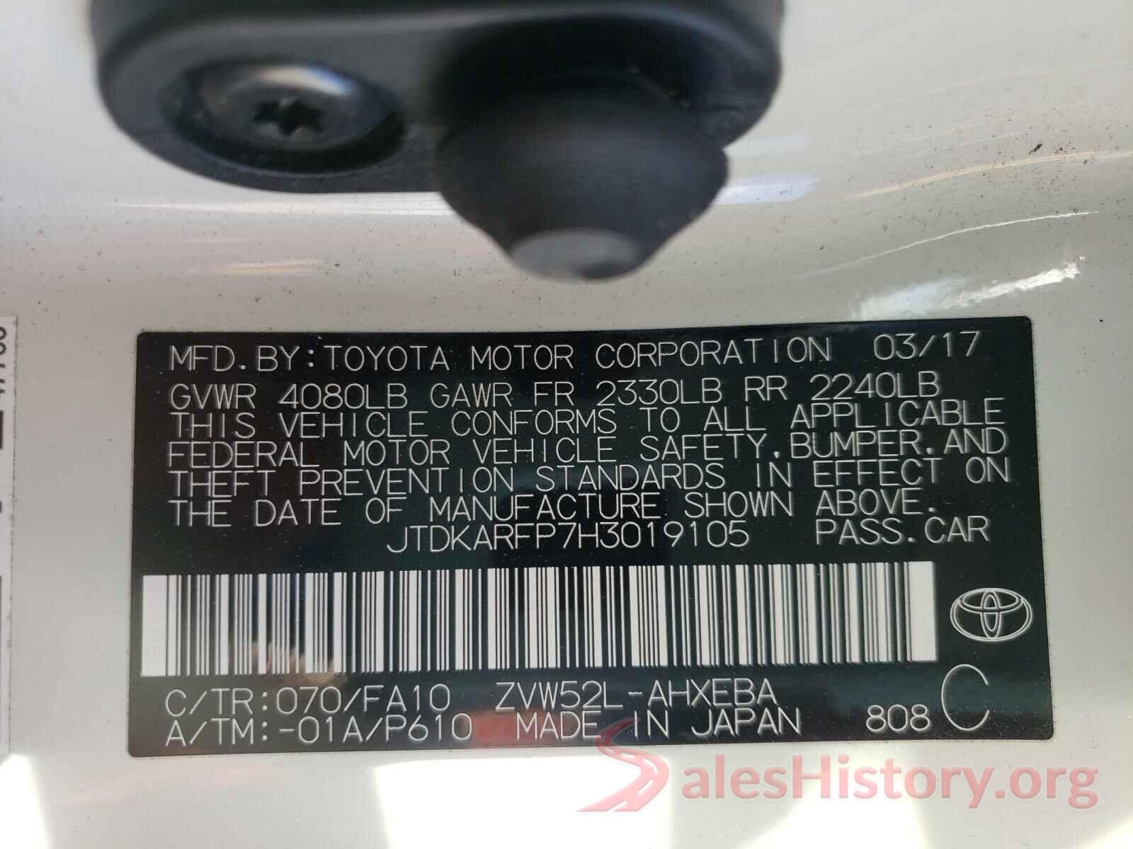 JTDKARFP7H3019105 2017 TOYOTA PRIUS