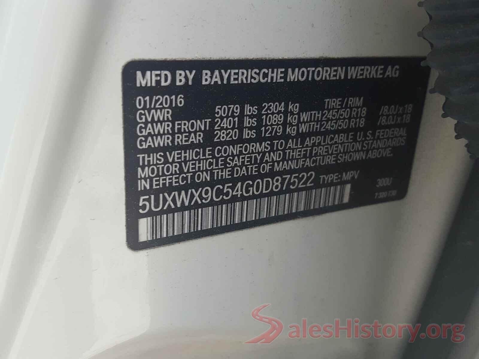 5UXWX9C54G0D87522 2016 BMW X3