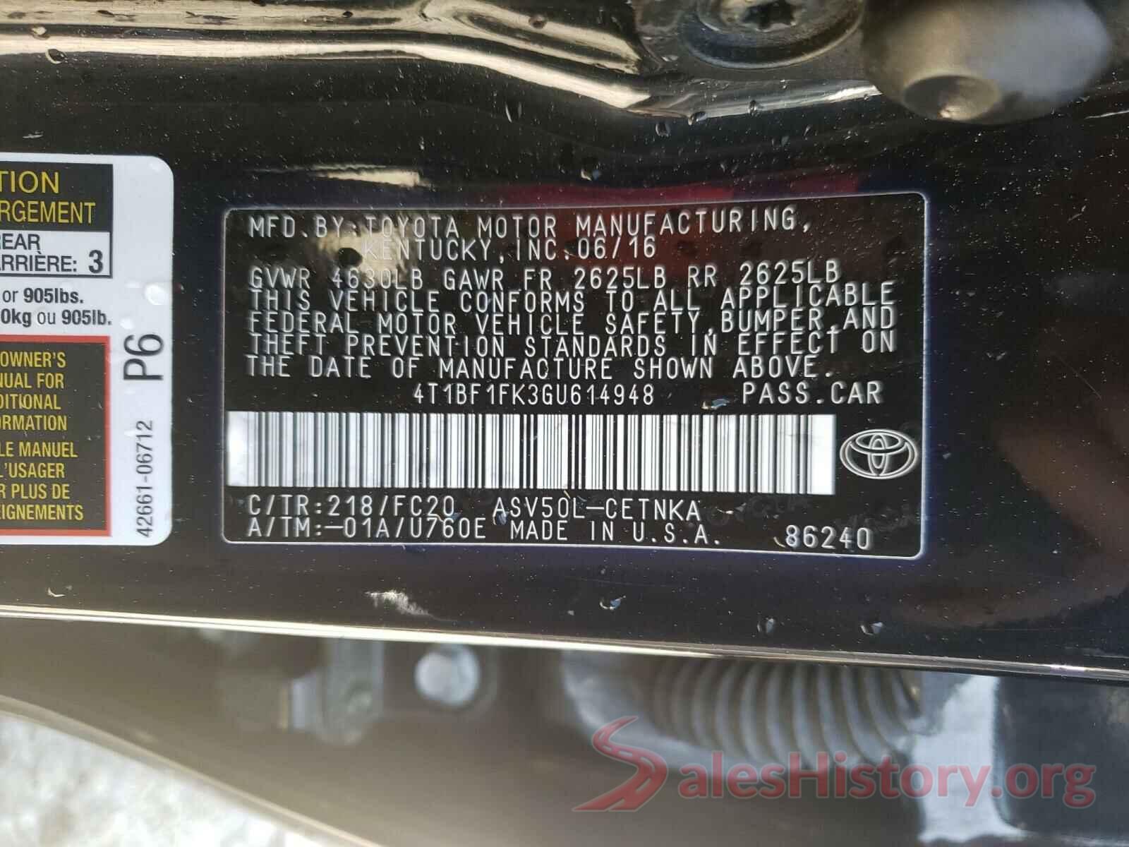 4T1BF1FK3GU614948 2016 TOYOTA CAMRY