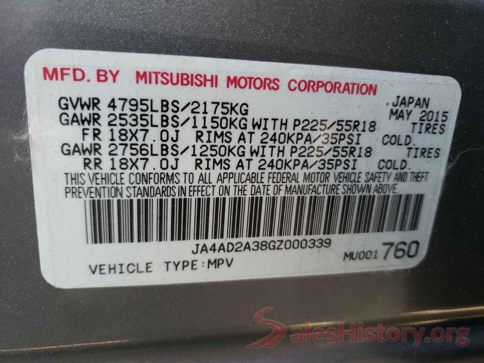 JA4AD2A38GZ000339 2016 MITSUBISHI OUTLANDER