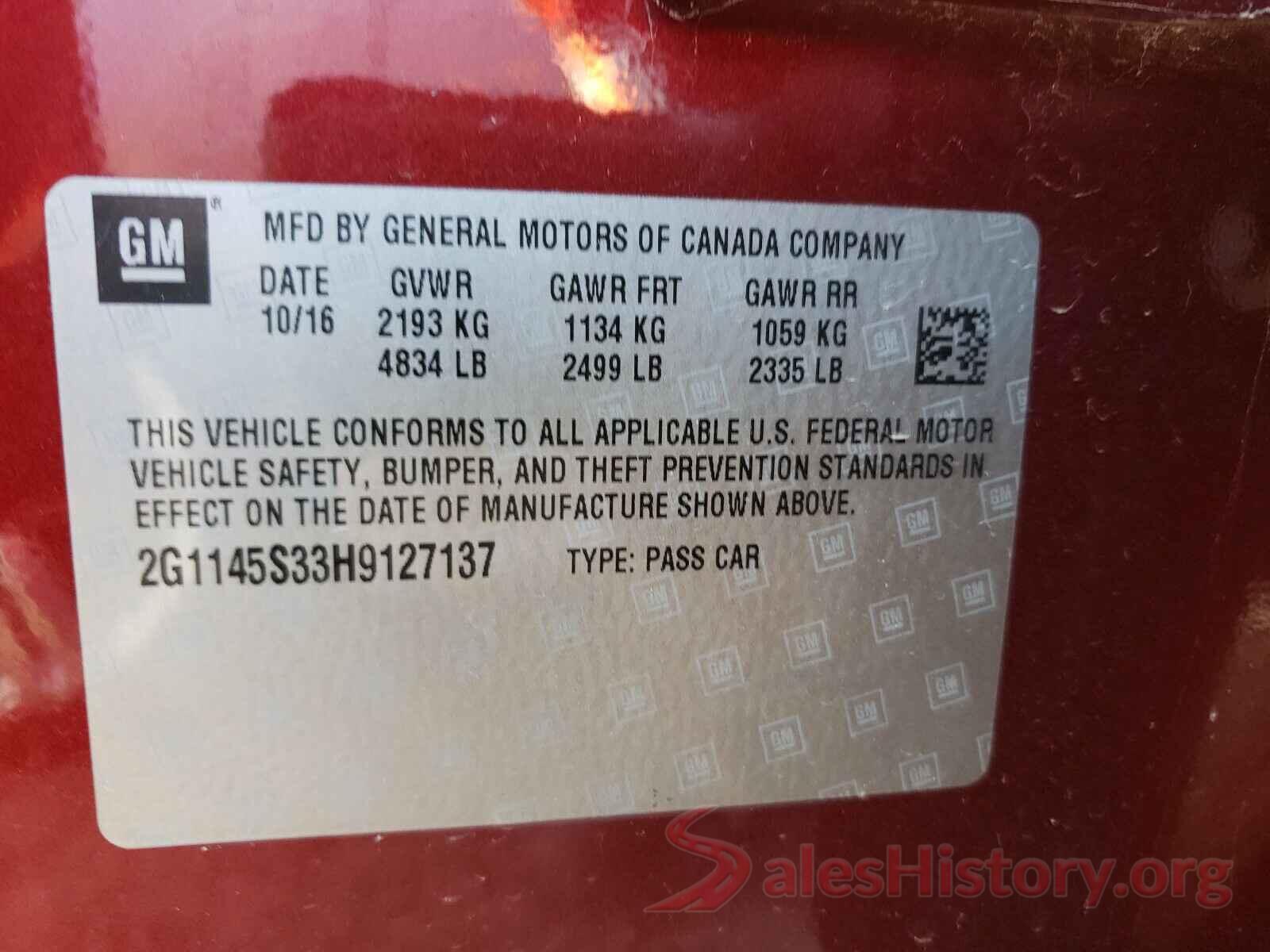 2G1145S33H9127137 2017 CHEVROLET IMPALA