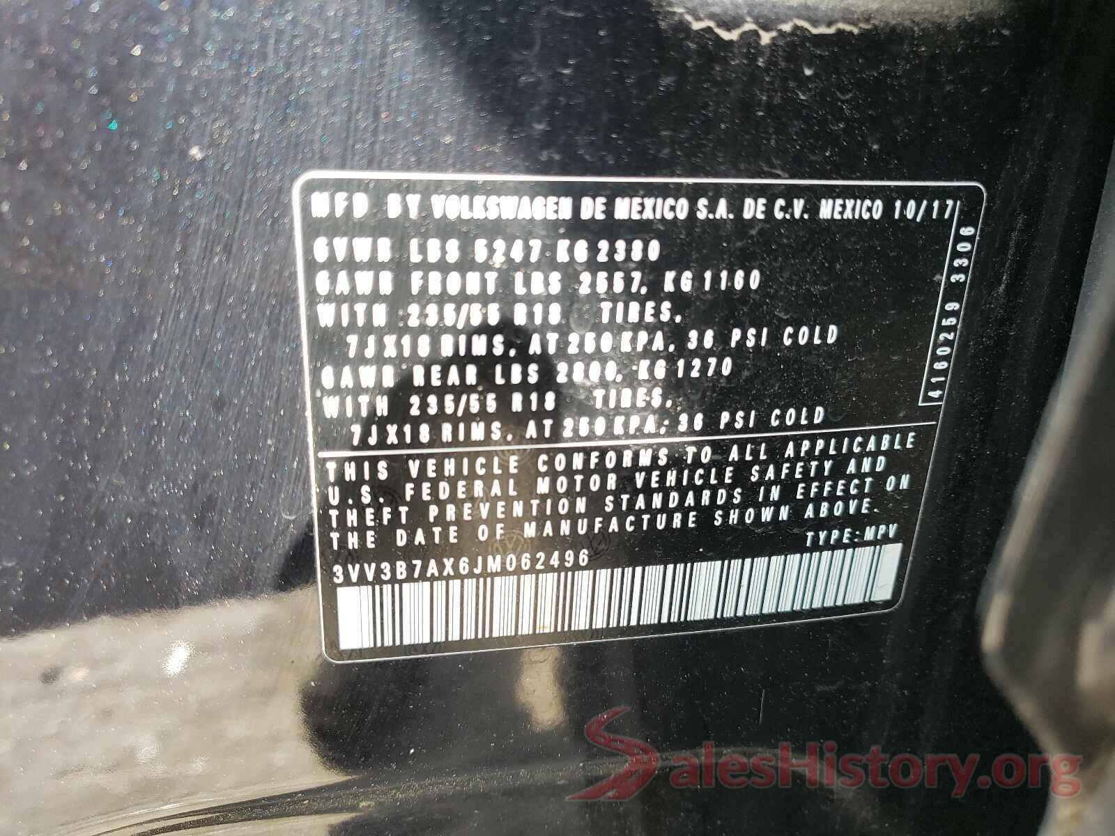 3VV3B7AX6JM062496 2018 VOLKSWAGEN TIGUAN