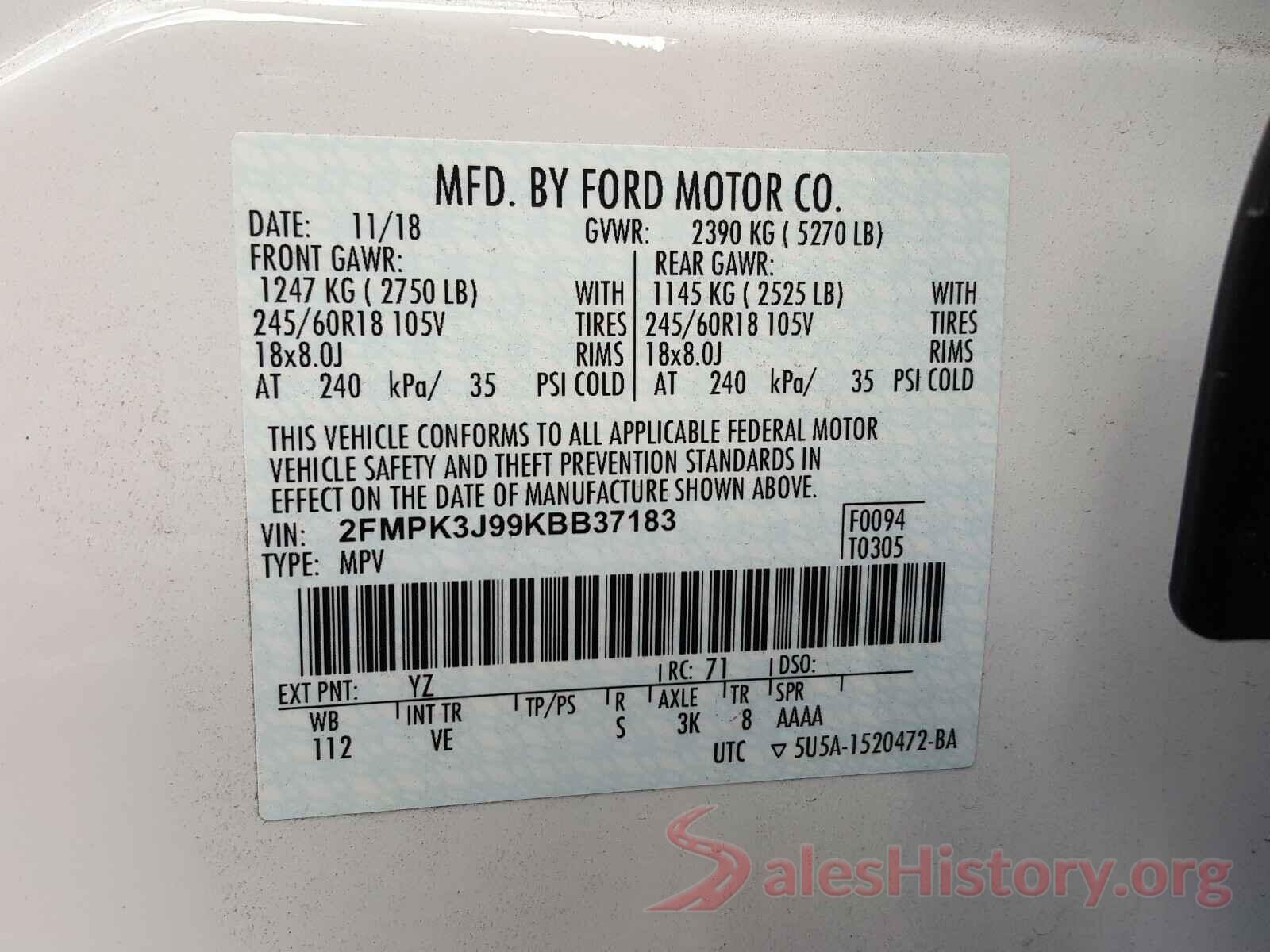 2FMPK3J99KBB37183 2019 FORD EDGE