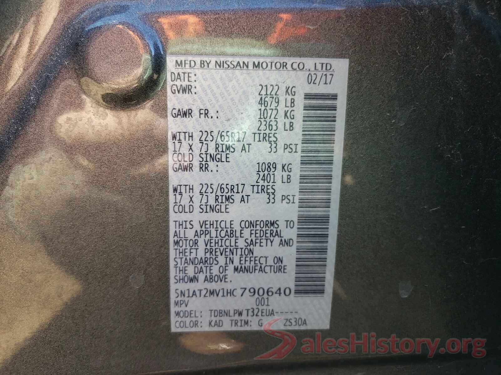 5N1AT2MV1HC790640 2017 NISSAN ROGUE