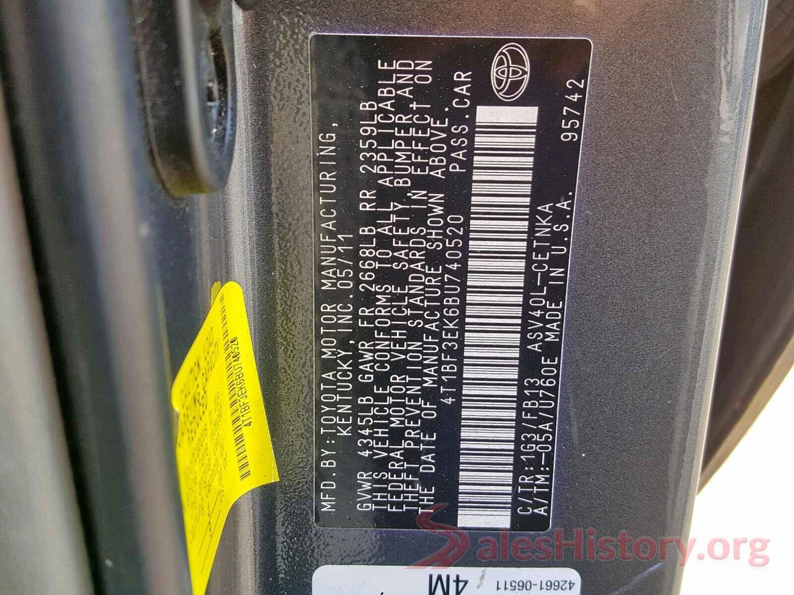 4T1BF3EK6BU740520 2011 TOYOTA CAMRY BASE