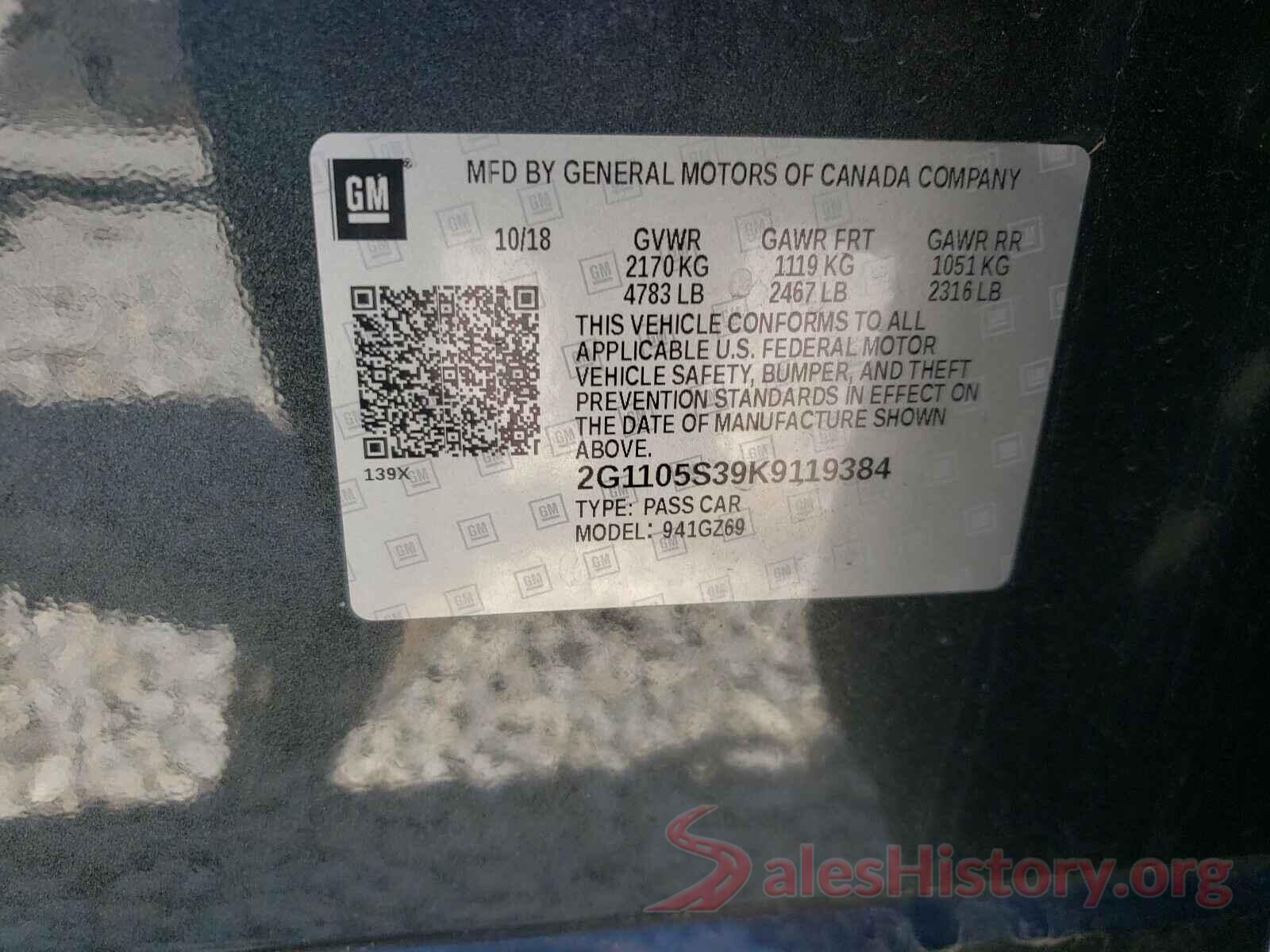 2G1105S39K9119384 2019 CHEVROLET IMPALA