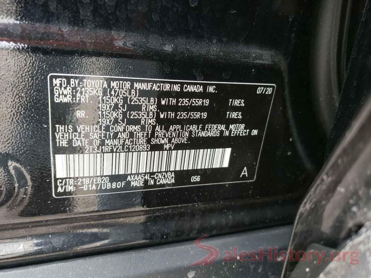 2T3J1RFV2LC120893 2020 TOYOTA RAV4