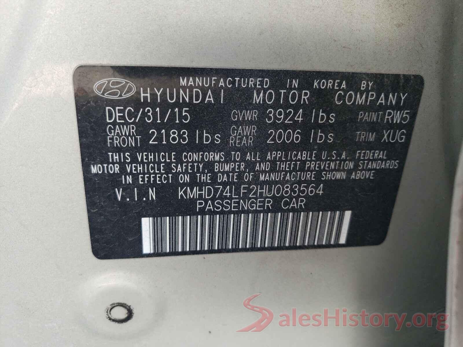 KMHD74LF2HU083564 2017 HYUNDAI ELANTRA