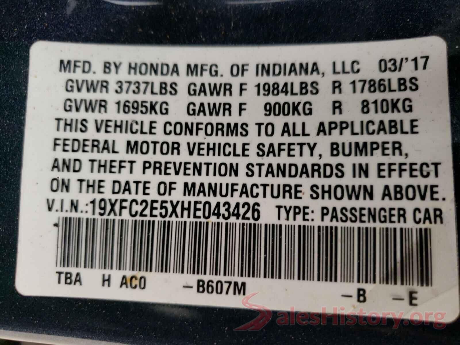 19XFC2E5XHE043426 2017 HONDA CIVIC