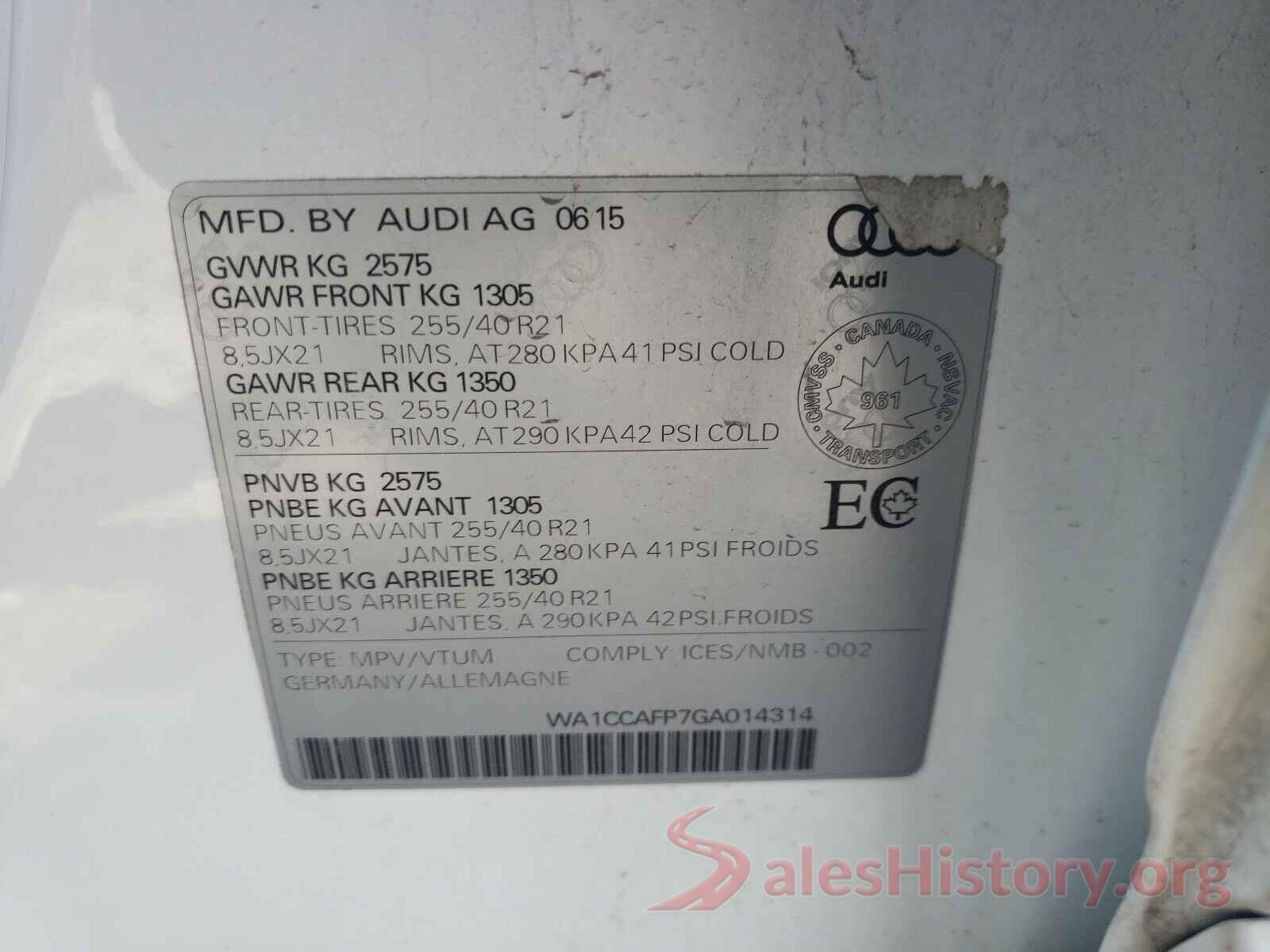 WA1CCAFP7GA014314 2016 AUDI SQ5