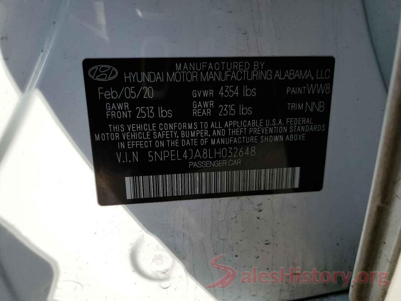 5NPEL4JA8LH032648 2020 HYUNDAI SONATA