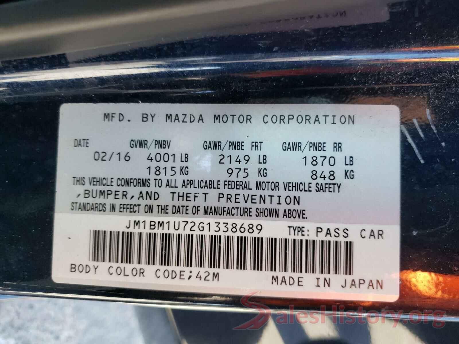 JM1BM1U72G1338689 2016 MAZDA 3