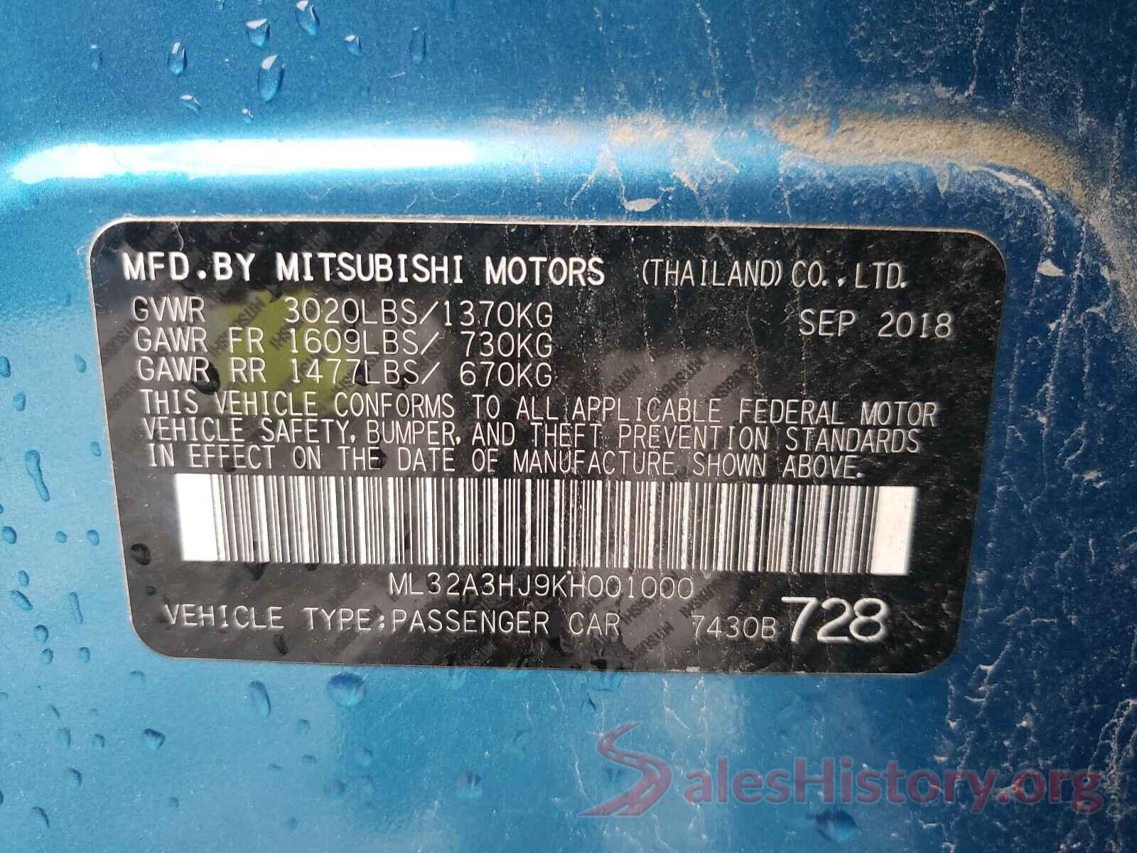 ML32A3HJ9KH001000 2019 MITSUBISHI MIRAGE