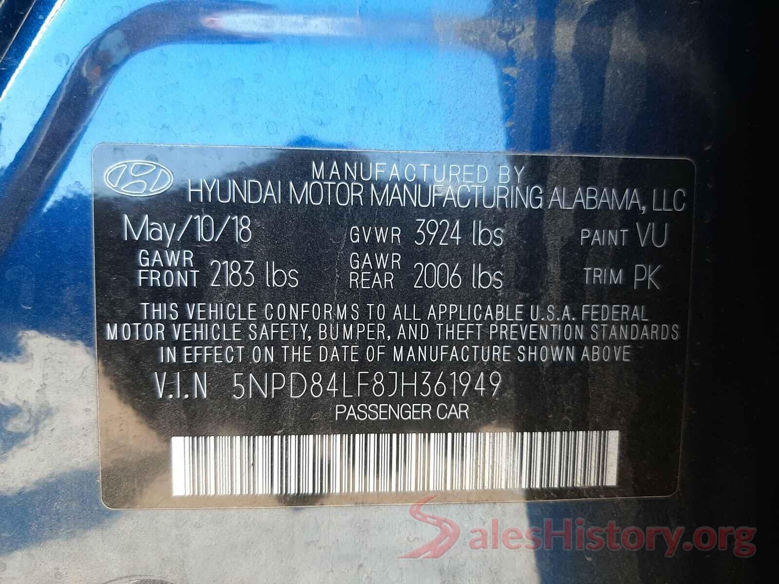 5NPD84LF8JH361949 2018 HYUNDAI ELANTRA