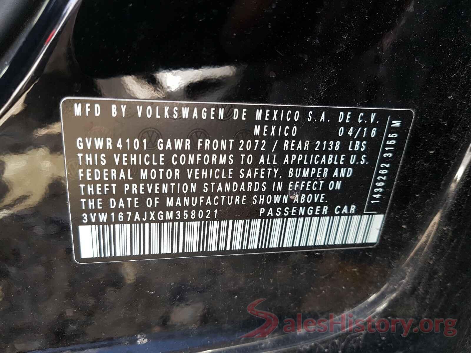 3VW167AJXGM358021 2016 VOLKSWAGEN JETTA