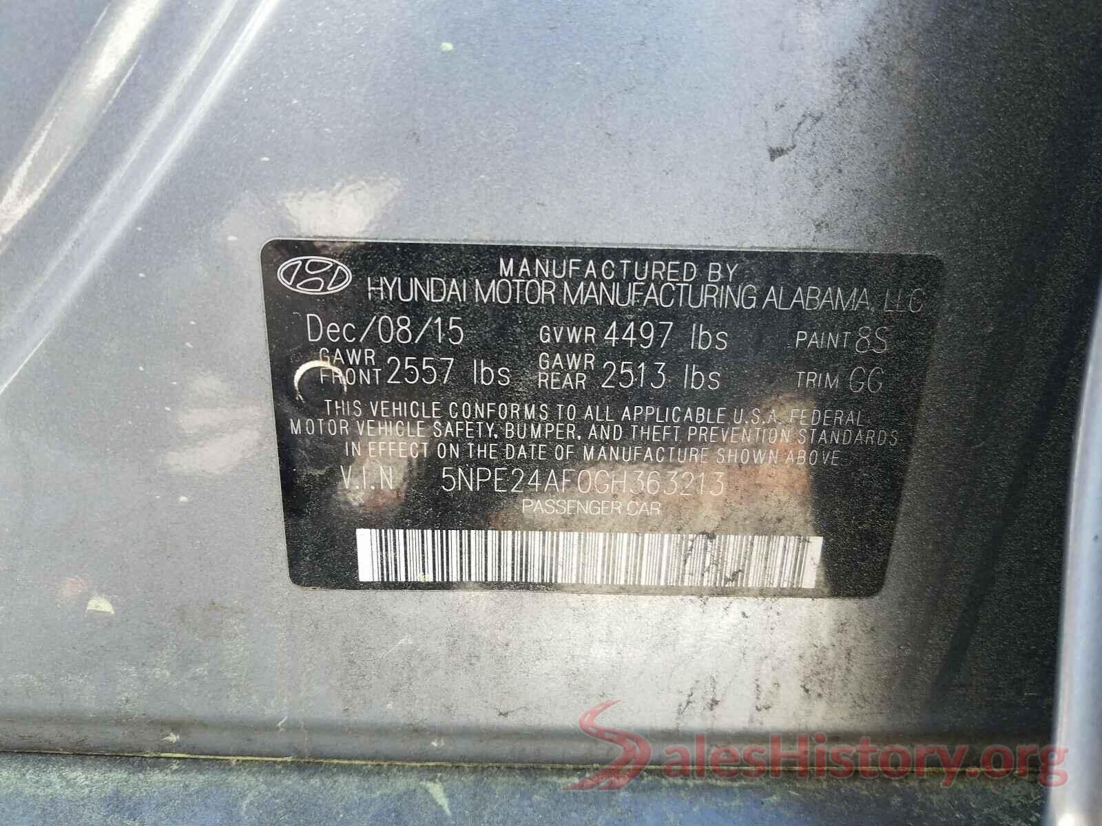 5NPE24AF0GH363213 2016 HYUNDAI SONATA