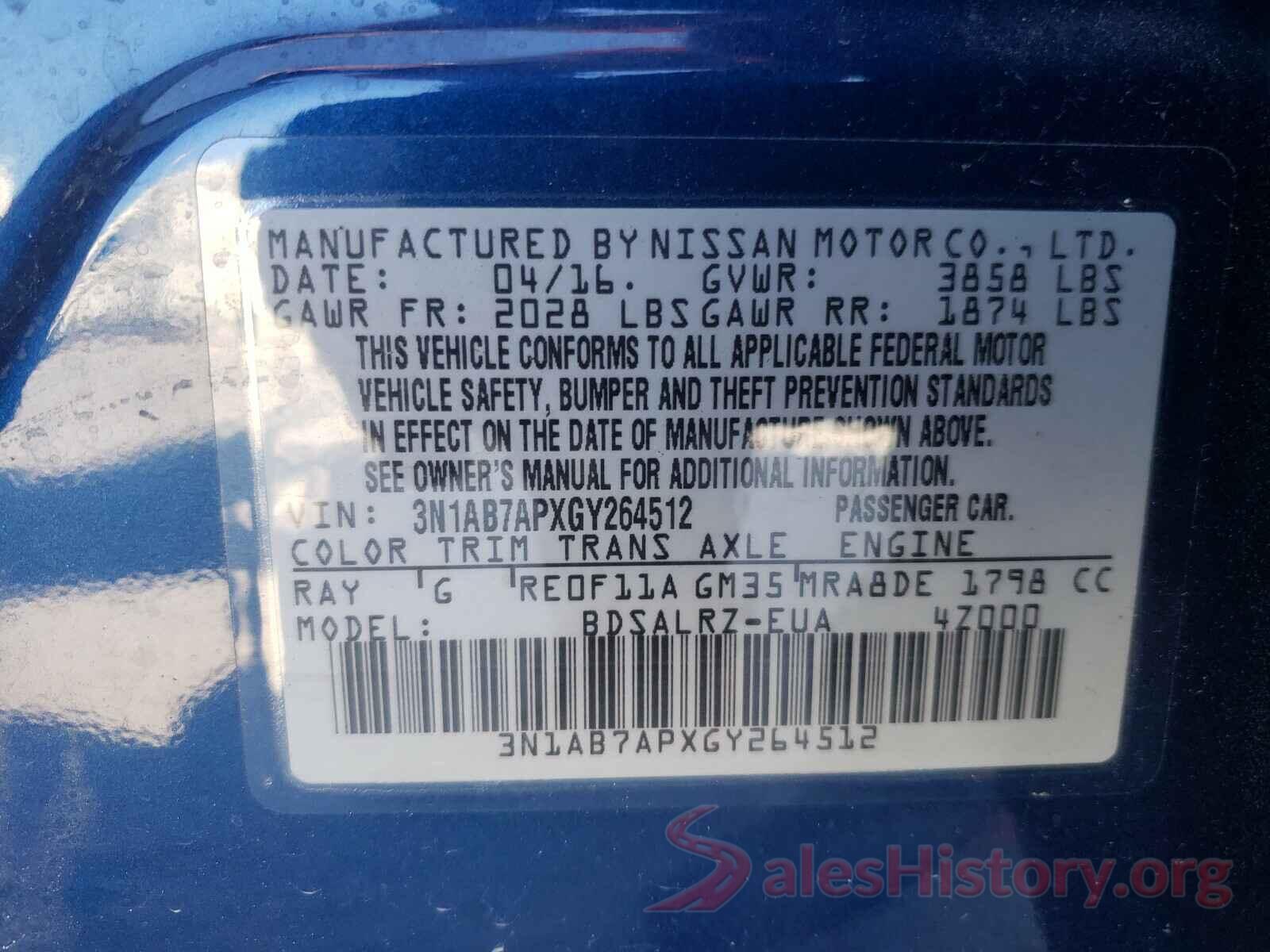 3N1AB7APXGY264512 2016 NISSAN SENTRA