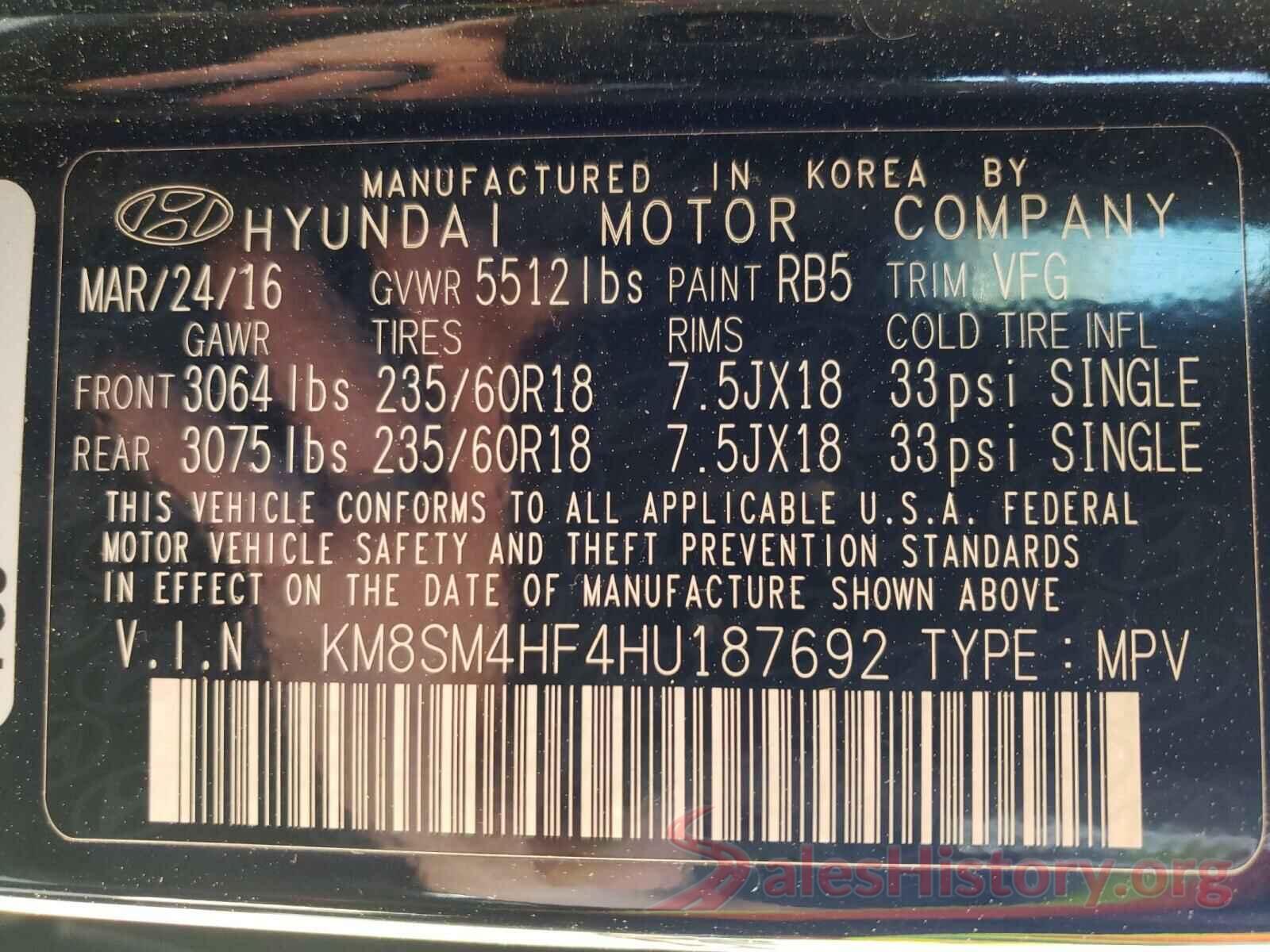 KM8SM4HF4HU187692 2017 HYUNDAI SANTA FE