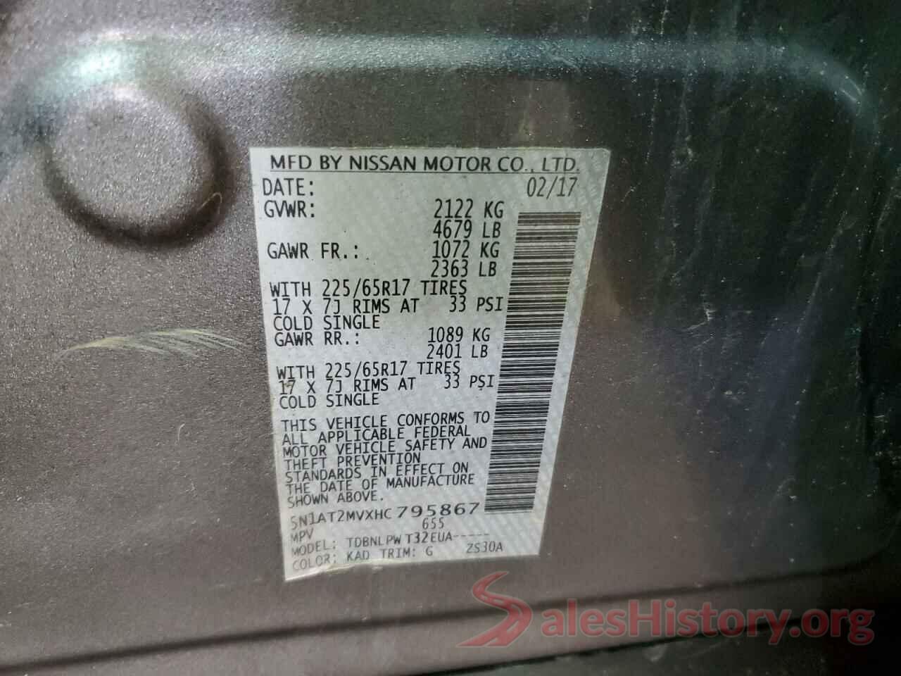 5N1AT2MVXHC795867 2017 NISSAN ROGUE