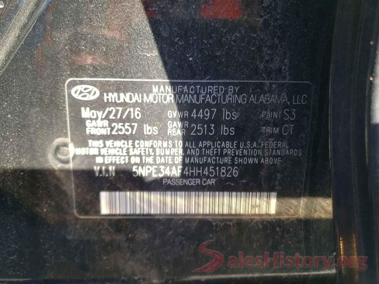 5NPE34AF4HH451826 2017 HYUNDAI SONATA