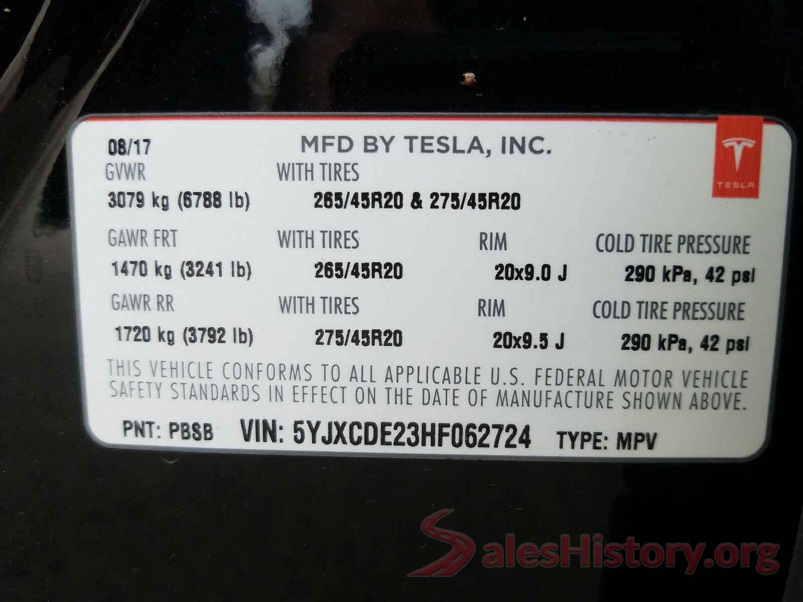 5YJXCDE23HF062724 2017 TESLA MODEL X