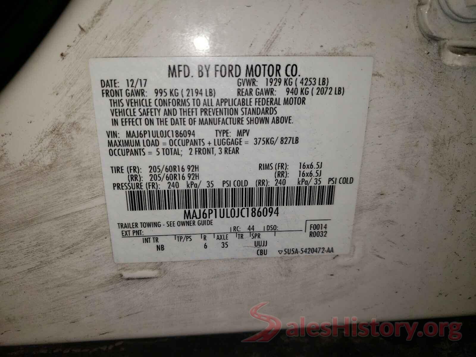 MAJ6P1UL0JC186094 2018 FORD ALL OTHER