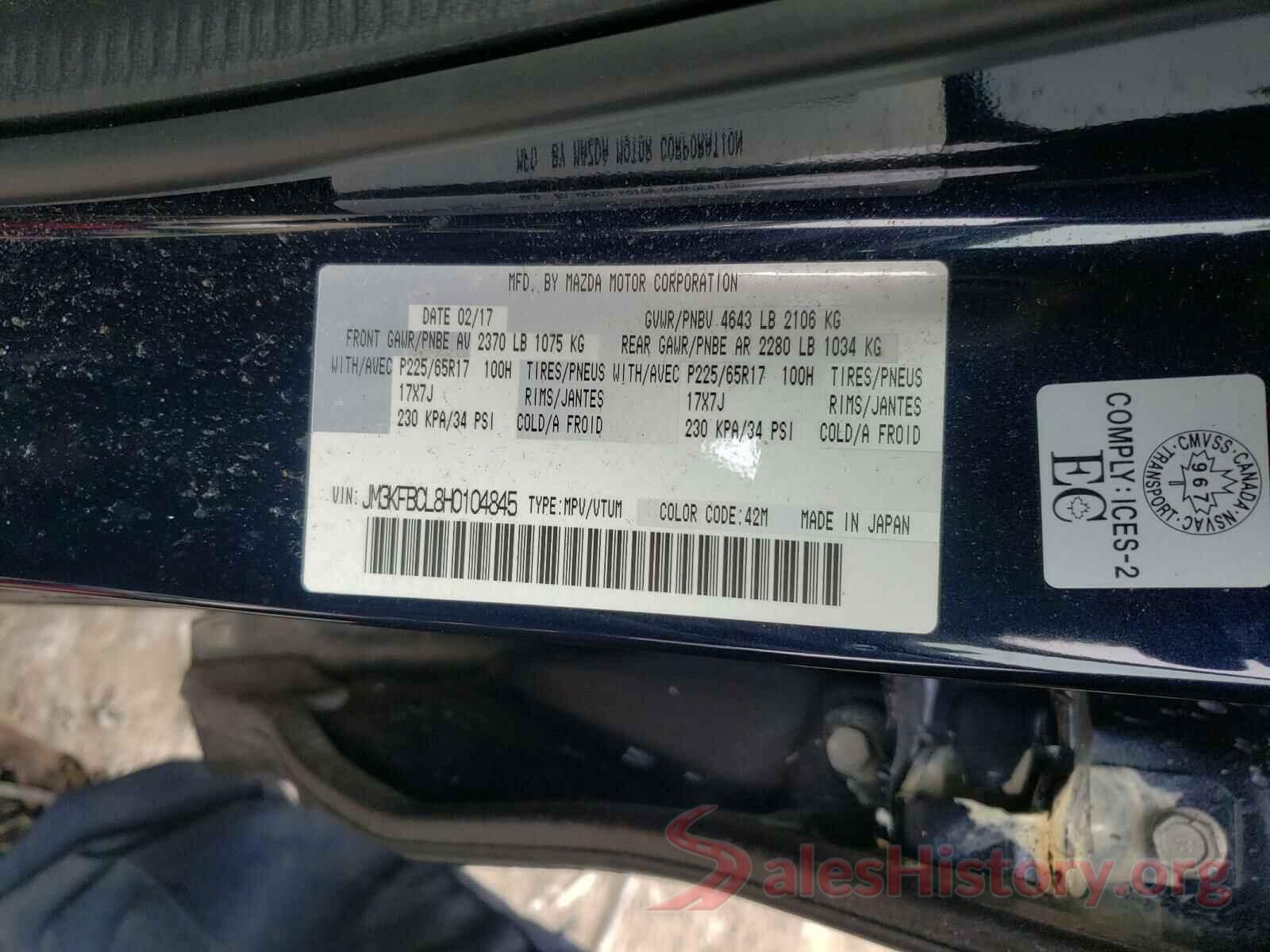 JM3KFBCL8H0104845 2017 MAZDA CX-5