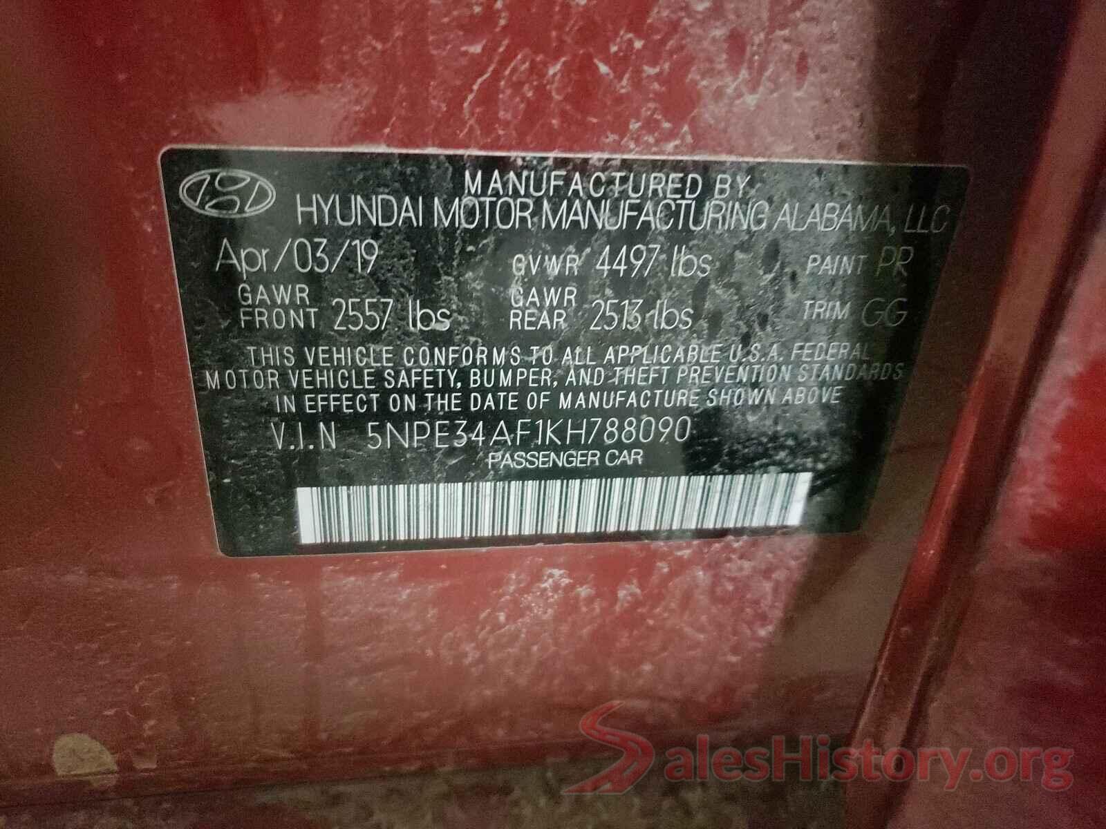 5NPE34AF1KH788090 2019 HYUNDAI SONATA