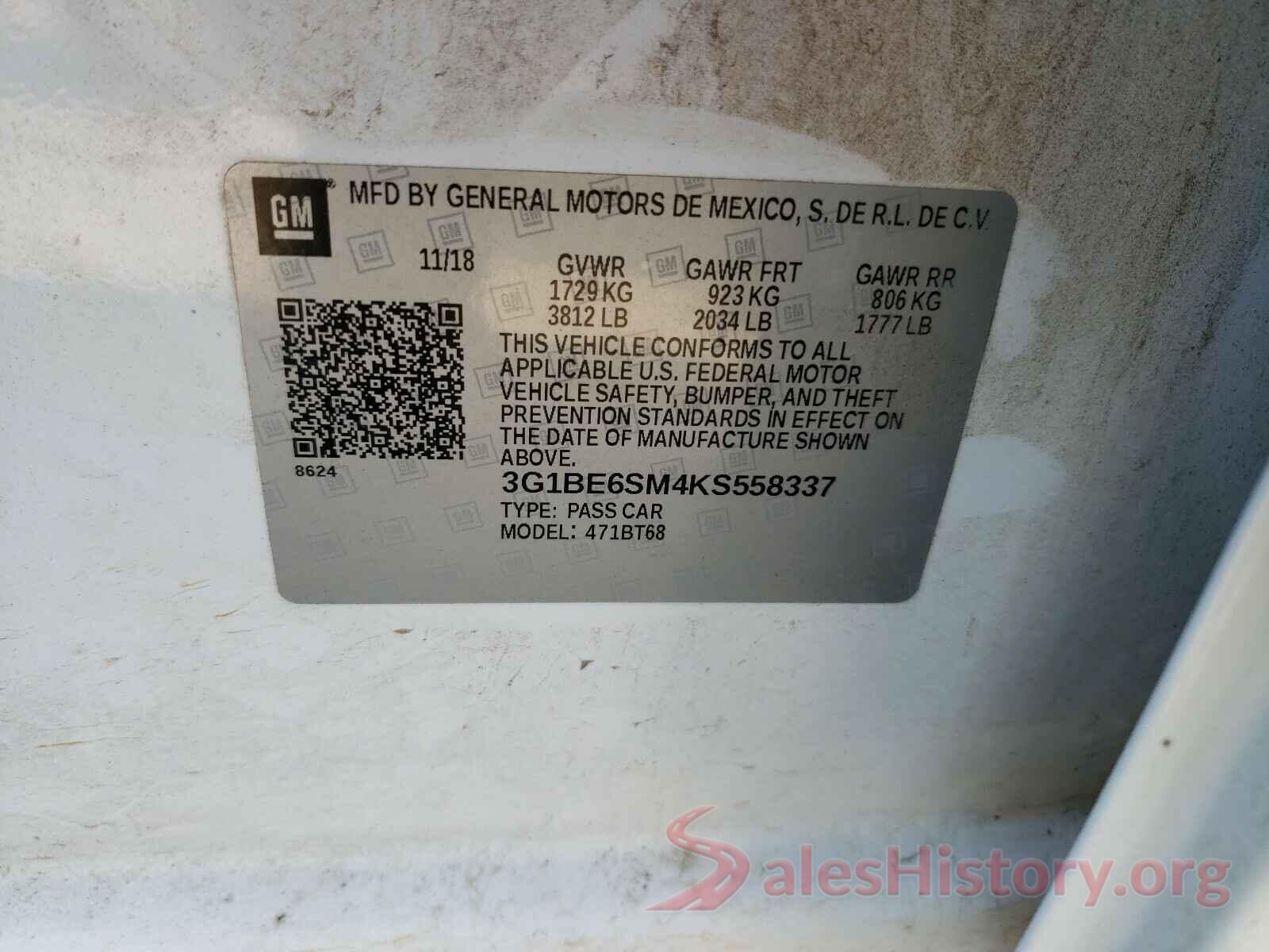 3G1BE6SM4KS558337 2019 CHEVROLET CRUZE